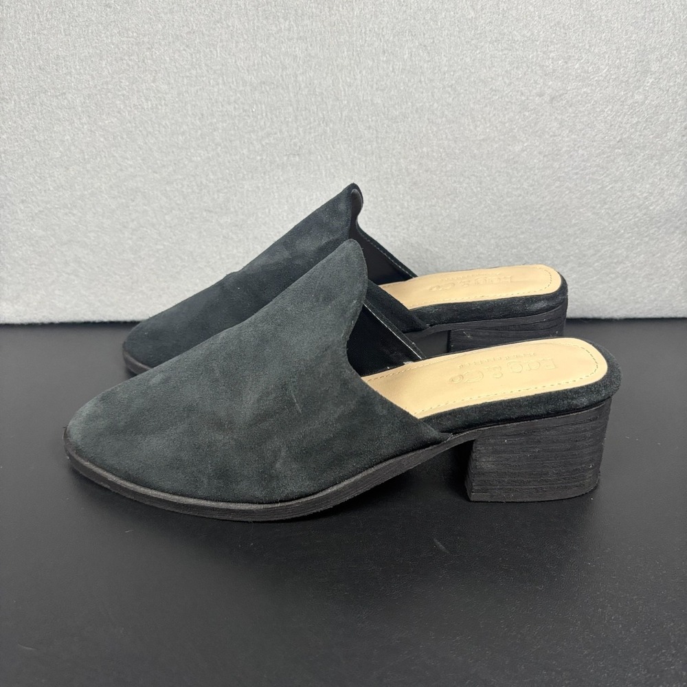 Rag & Co Handcrafted Black Suede Block Heel Mules Clogs Slide Shoes Size 38/7
